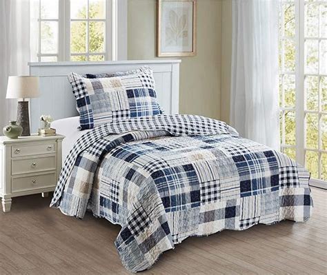 Amazon Brilliant Sunshine Blue Plaids And Stripes Quilt Set