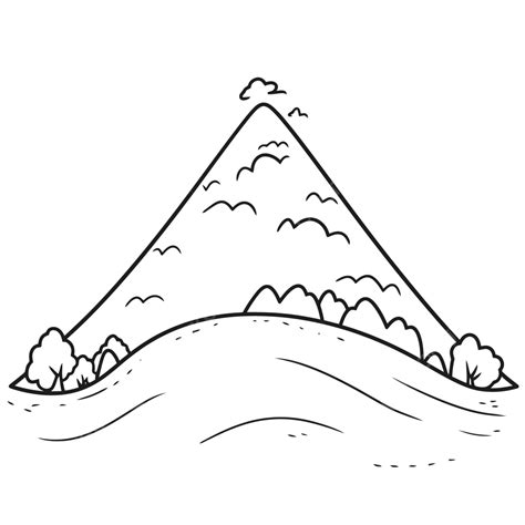 Dibujo De Montaña Rodeada árboles Y Lagos Para Colorear Esquema Página Vector Png Dibujos