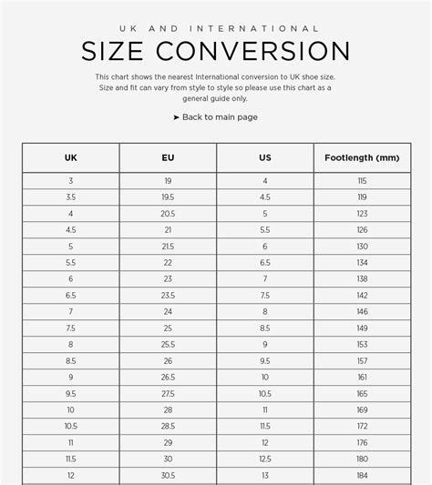 size chart conversion ideas