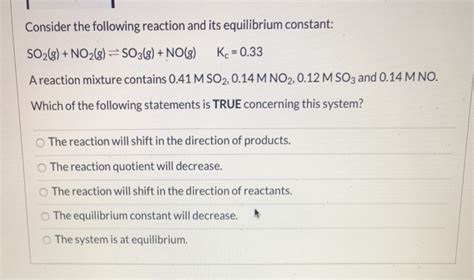 Solved Consider The Following Reaction And Its Equilibrium