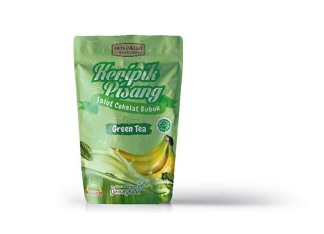 Kemasan Produk Keripik Pisang Salut Cokelat Bubuk Rasa Green Tea