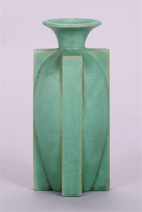 Teco Matte Green Vase Four Buttress Design California Historical Design