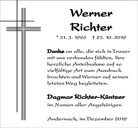 Traueranzeigen Von Werner Richter Rz Trauer De