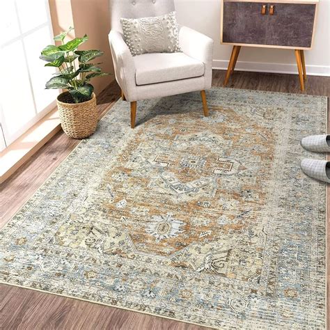 Glowsol X Washable Area Rug Traditional Floral Print Rug Carpet