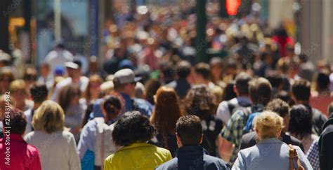 Crowd Of People Walking Busy Street In New York City Stock Photo