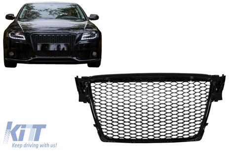 Badgeless Front Grille Suitable For Audi A4 B8 2007 2012 Rs Design Piano Black