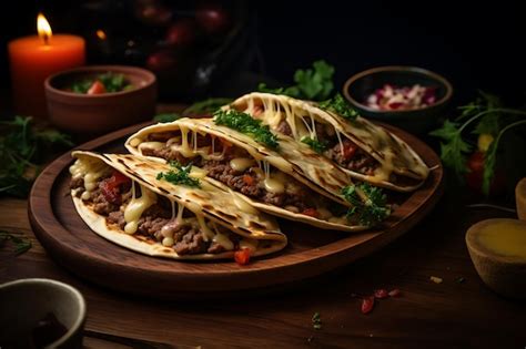 Premium Photo | Mexican tacos with meat and cheese