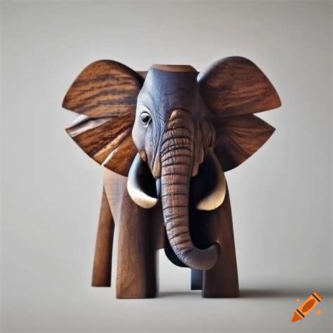 Wooden Elephant Sculpture In Matte Dark Finish On Craiyon