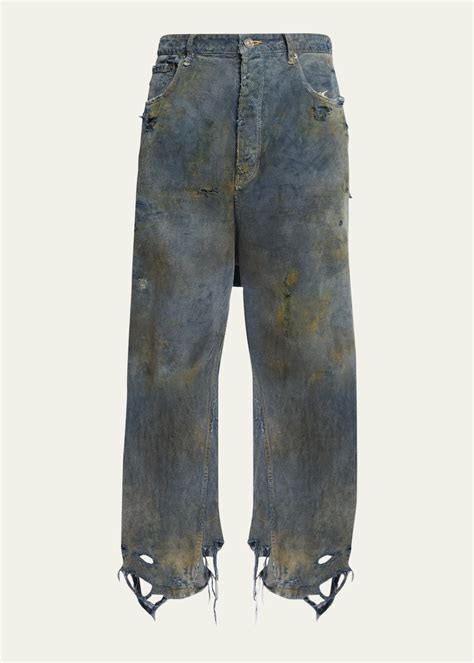 Balenciaga Men S Destroyed Baggy Jeans Bergdorf Goodman