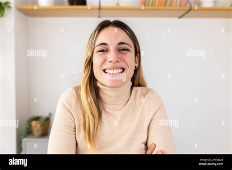 Pov Video Call Screen Of Young Adult Woman Smiling At Camera On Virtual