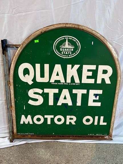 Quaker State Motor Oil Double Sided Metal Flange Sign 30”x28” Inches