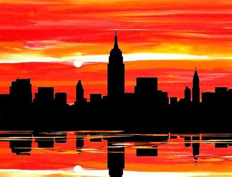 New York City Art Prints Nyc Orange Black Sunset By Fradetfineart In