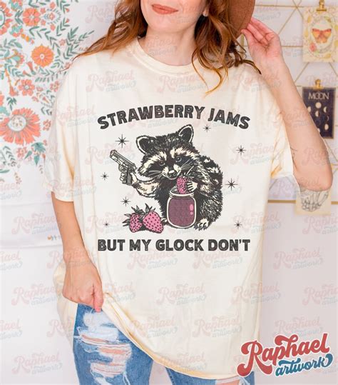 Vintage Strawberry Jams But My Glock Dont Shirt Funny Racoon Shirt