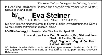 Traueranzeigen Von Eva Steiner Trauer Nn De