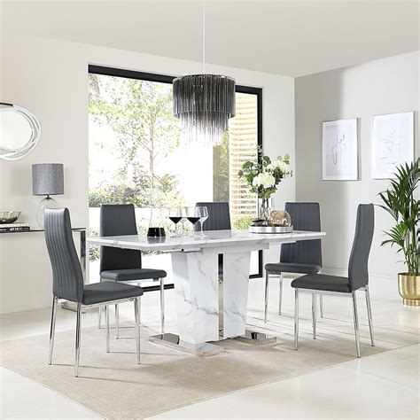 Vienna Extending Dining Table 4 Leon Chairs White Marble Effect