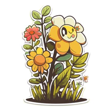 The Floral Sticker In A Yellow And White Field Vector Clipart Flowers