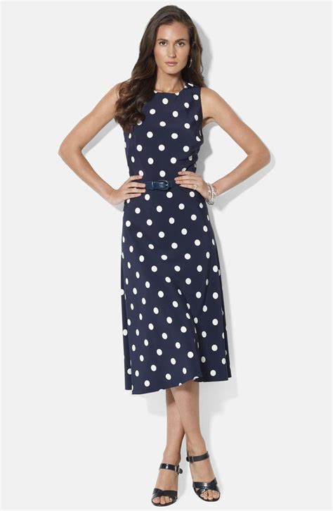 Lauren Ralph Lauren Sleeveless Belted Polka Dot Midi Dress Nordstrom