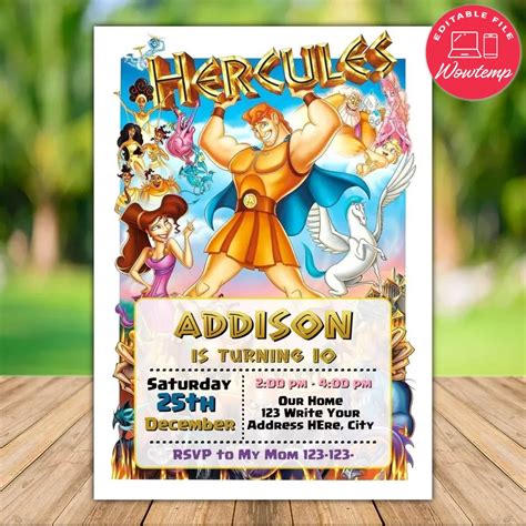 Editable Hercules Birthday Invitation Instant Download Wowtemp