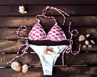 Frangipani Bikini Set Triangle Top Woman Swimwear Handmade Etsy