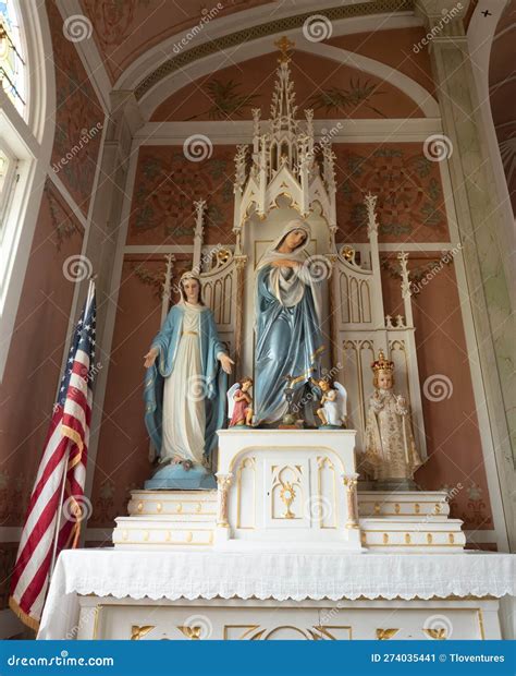 Altar with Virgin Mary and Jesus Statues in Saint John the Baptist Czech German Catholic Church ...