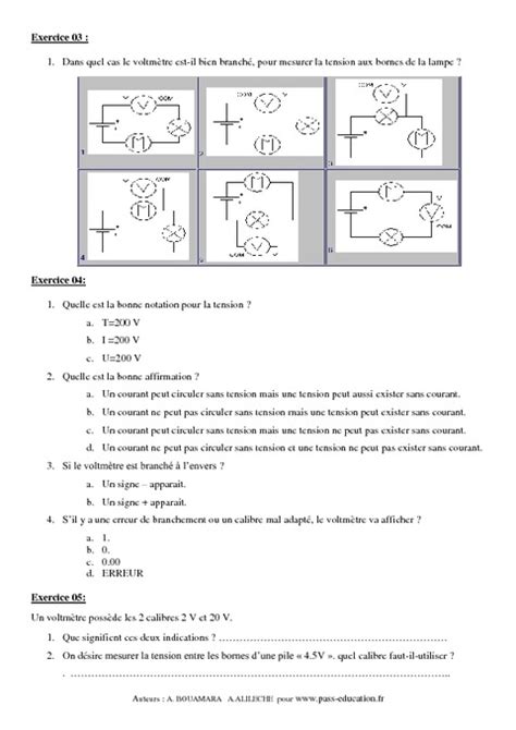 Tension Lectrique Exercices Corrig S Me Physique Chimie