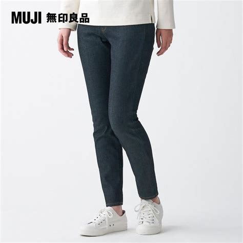 Muji 無印良品 女有機棉混縱橫彈性丹寧窄版九分褲暗藍 Pchome 24h購物