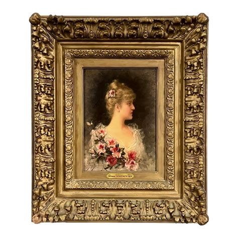 Antique French Oil Painting Portrait A Woman With Flowers By Emile Eisman Semenowsky Paris C