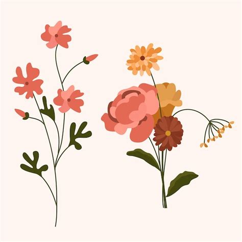 Premium Vector Collection Of Pink Flower And Green Leaf Designs