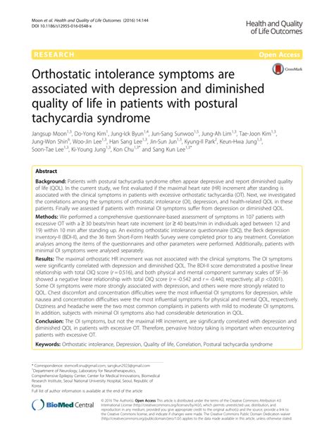 (PDF) Orthostatic intolerance symptoms are associated with depression ...