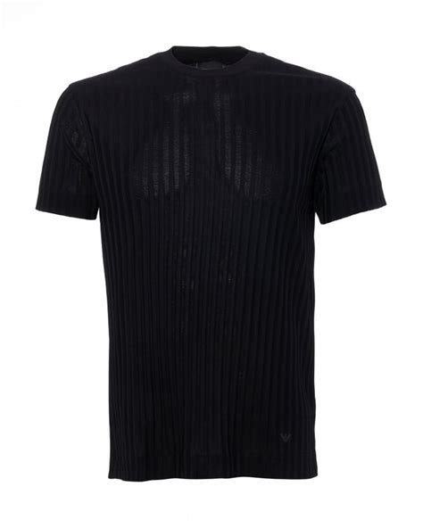 Emporio Armani Mens Embossed Jacquard Striped Jersey T Shirt Black Tee