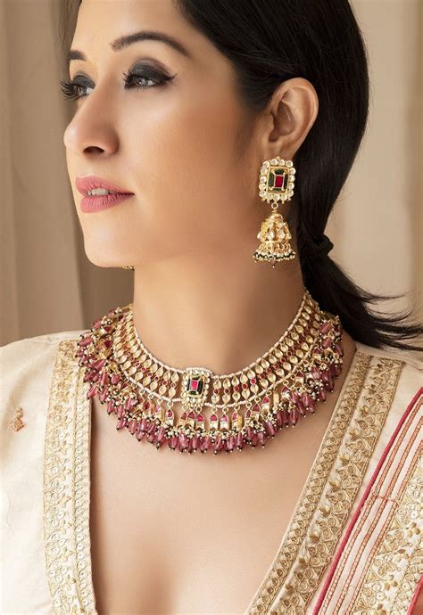 Kundan Jewelry Wedding Necklace Bridal Jewelry Set Indian Handmade