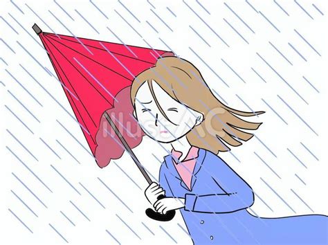 大雨の中傘をさす女性イラスト No 23552473／無料イラストフリー素材なら「イラストac」