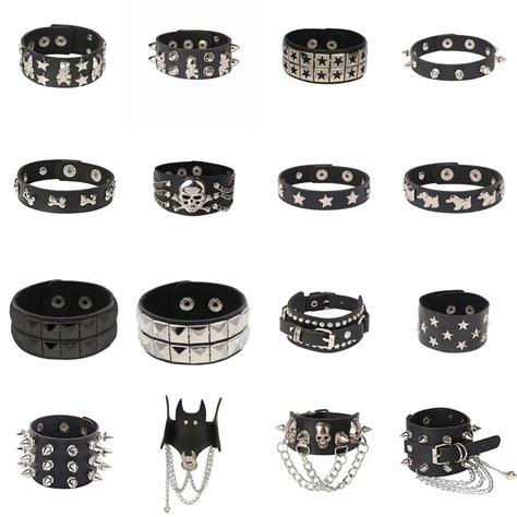 Pulsera G Tica Punk De Calavera Para Hombre Y Mujer Brazalete Ancho De