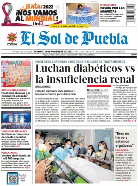 Journal El Sol De Puebla Mexique Les Unes Des Journaux De Mexique