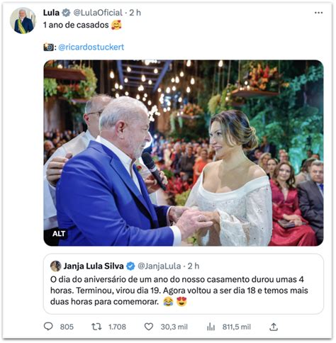 Janja E Lula Comemoram 1 Ano De Casamento Nas Redes