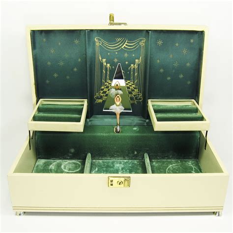 Vintage Cream And Antique Gold Ballerina Musical Jewelry Box