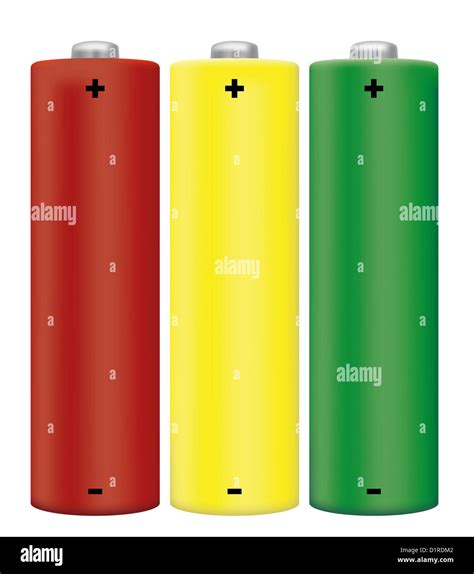 AA Alkaline Batteries Isolated In Red Yellow And Green Isolated On