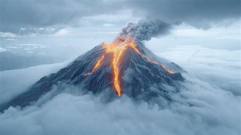 Fundo Um Vulcão Em Erupção Visto De Cima Em Um ângulo Alto Fundo Em