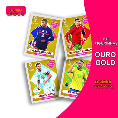 Kit 4 Figurinhas Lendárias Legend Ouro Copa Lionel Messi Neymar Jr