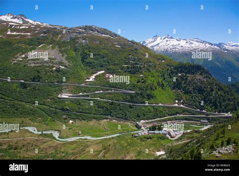 Serpentine Road Connectine Alpine Passes Furka And Grimsel Stock Photo