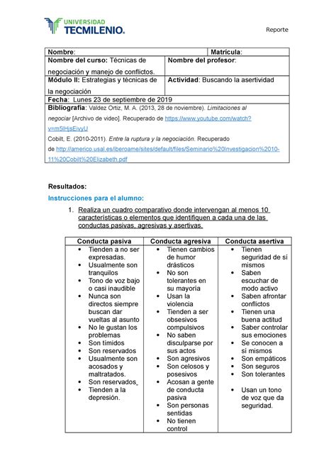 ACT 8 Nombre Matrícula Nombre del curso Técnicas de negociación y