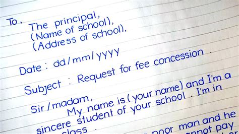 Application For Fee Concession In School For Th Class Student To