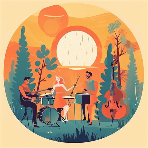 Premium Ai Image A Colorful Illustration Of A Band Playing In A Forest