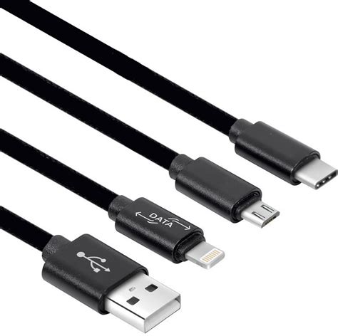 Powertech Regular USB to Lightning Type C micro USB Cable Μαύρο 0