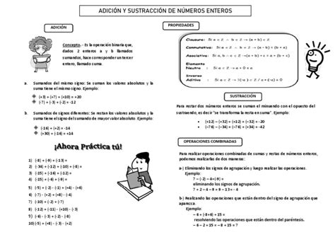 Ficha De Adicion Y Sustraccion De Numeros Enteros Pdf