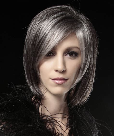 Dark Grey Bob Haircut With Silver Highlights Hairstyles