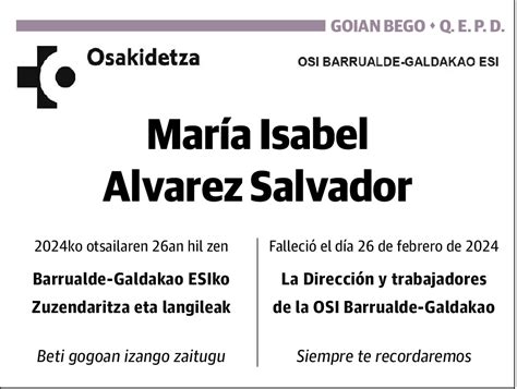 Mar A Isabel Alvarez Salvador Esquela El Correo