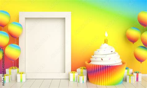 Rainbow Golden Happy Birthday Cake Invitation Card Banner Background