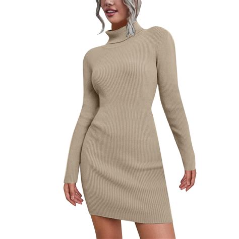 Pxiakgy Ladies Autumn Winter Turtleneck Knitted Sweater Dress Long