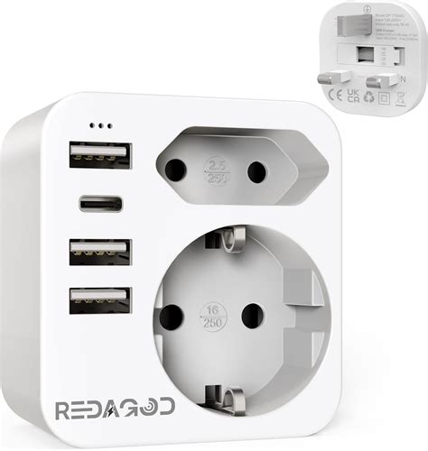 Redagod Reiseadapter UK Adapter England Deutschland Stecker Mit 3 USB 1